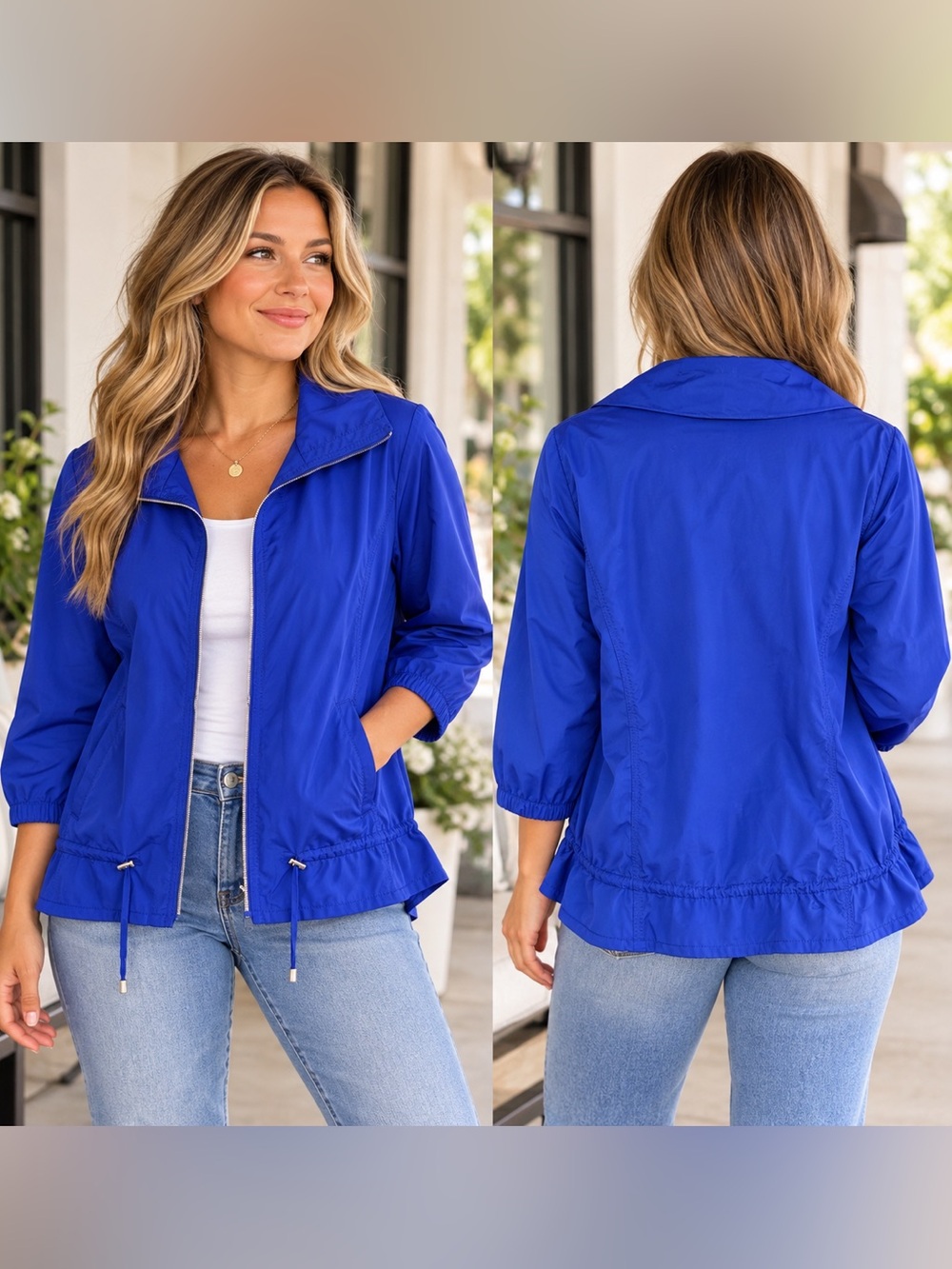 Zenergy by Chico’s Cobalt Blue Lightweight Windbreaker Jacket Size 2/L